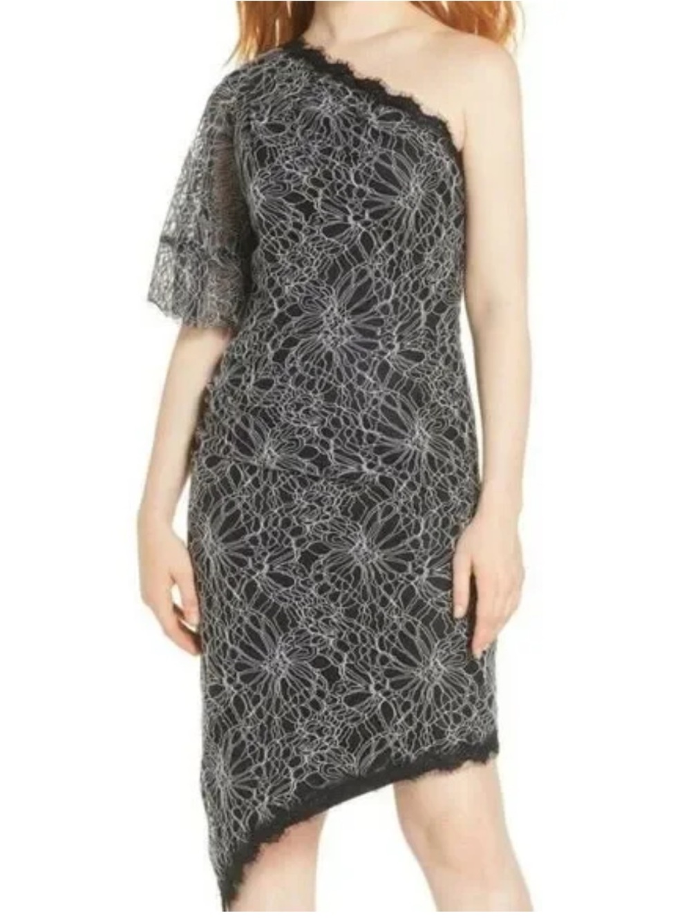 Harlyn Floral One Shoulder Lace High Low Cocktail Dress Black Size S